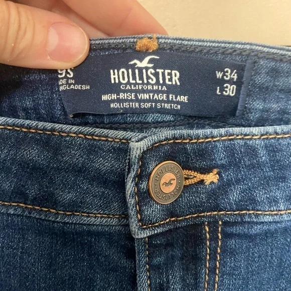 Hollister women's 34 short high rise vintage flare denim w/ raw hem EUC - Picture 2 of 5